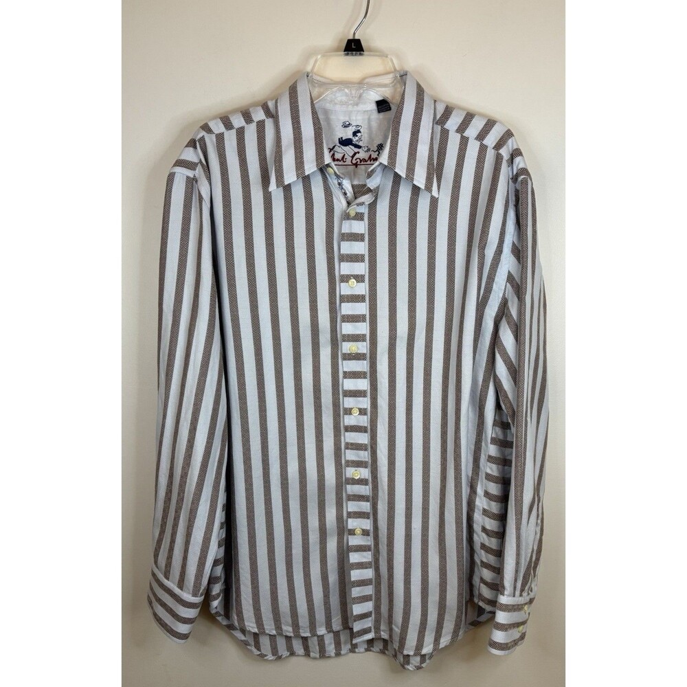 ROBERT GRAHAM Vertical Stripe Button Up Long Sleeve Shirt Men XL Blue Brown
